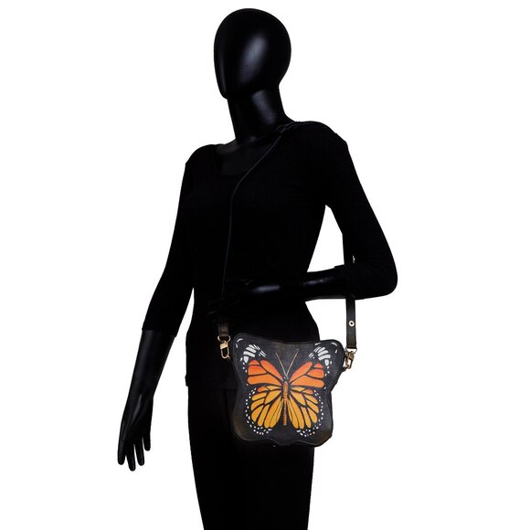 Ladies Hand-Painted Orange Butterfly-Shaped Crossbody Sling Bag - Picture 6 of 6
